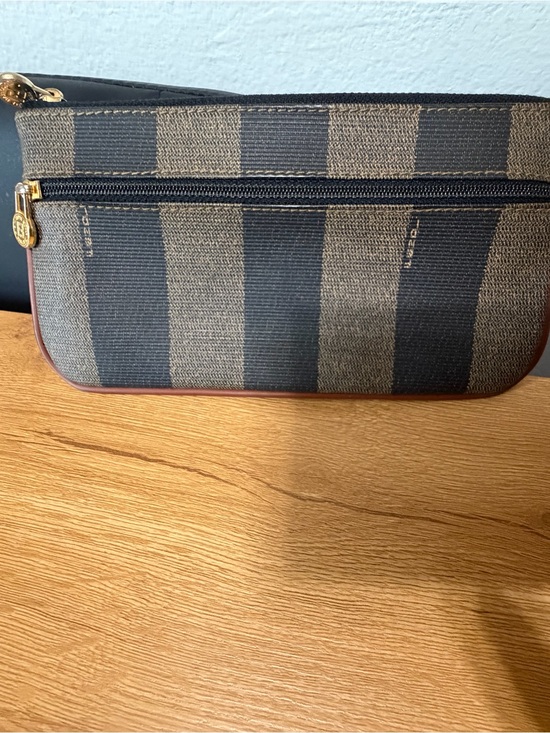 Fendi Handbags - Fendi Vintage Brown/Black Striped Zip Pouch Cosmetic Bag